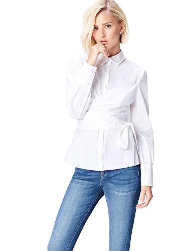Marca Amazon - find. Camisa con Cuerpo Cruzado para Mujer, Blanco (Weiß), 38, Label: S
