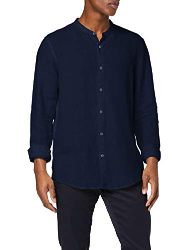 Marca Amazon - find. Camisa de Lino de Manga Larga Hombre, Blue (Navy  ), XXL, Label: XXL