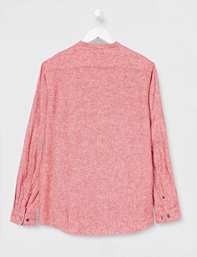 Marca Amazon - find. Camisa de Lino de Manga Larga Hombre, Rojo (Red), M, Label: M