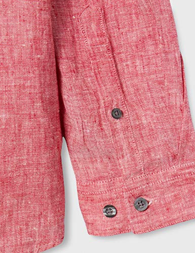 Marca Amazon - find. Camisa de Lino de Manga Larga Hombre, Rojo (Red), M, Label: M