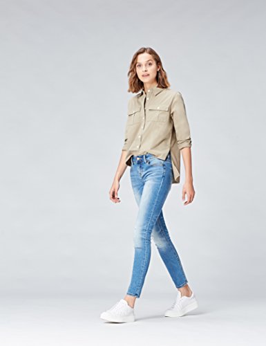 Marca Amazon - find. Camisa de Manga Larga con Bolsillos para Mujer, Verde (Khaki), 42, Label: L