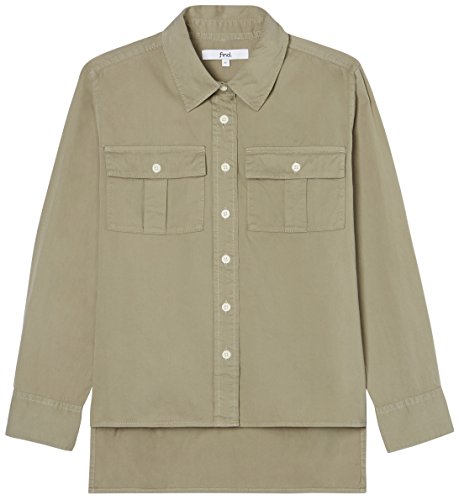 Marca Amazon - find. Camisa de Manga Larga con Bolsillos para Mujer, Verde (Khaki), 42, Label: L
