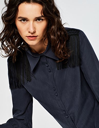 Marca Amazon - find. Camisa Fluida con Detalle de Flecos Mujer, Azul (Indigo), 38, Label: S