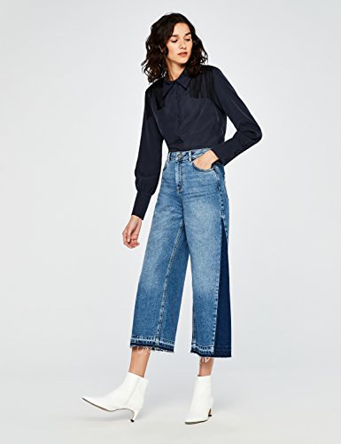 Marca Amazon - find. Camisa Fluida con Detalle de Flecos Mujer, Azul (Indigo), 38, Label: S