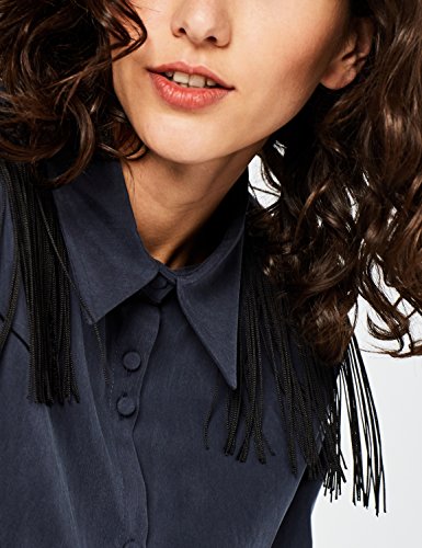 Marca Amazon - find. Camisa Fluida con Detalle de Flecos Mujer, Azul (Indigo), 38, Label: S