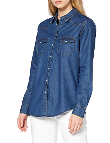 Marca Amazon - find. Camisa Manga Larga Vaquera Mujer, Azul (Blue Indigo as sample), 38, Label: S
