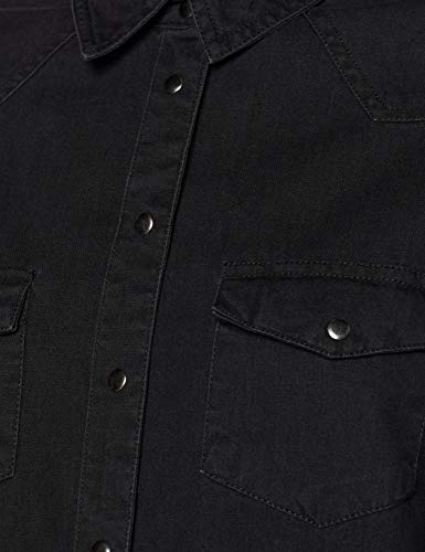 Marca Amazon - find. Camisa Manga Larga Vaquera Mujer, Negro (True Black), 38, Label: S