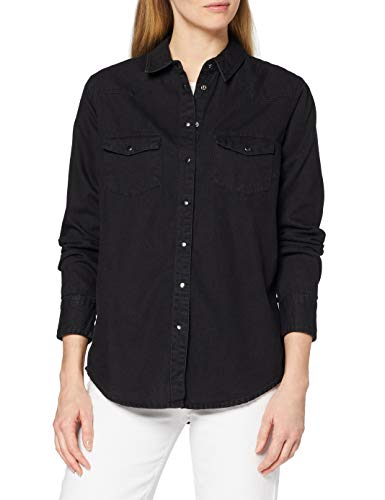 Marca Amazon - find. Camisa Manga Larga Vaquera Mujer, Negro (True Black), 38, Label: S