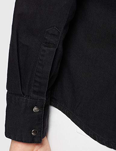 Marca Amazon - find. Camisa Manga Larga Vaquera Mujer, Negro (True Black), 38, Label: S