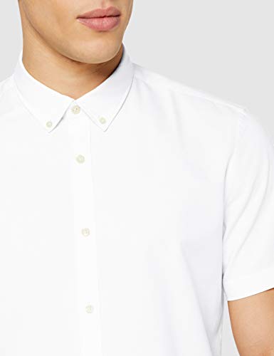 Marca Amazon - find. Camisa Oxford de Manga Corta Hombre, Blanco (Blanco), M, Label: M