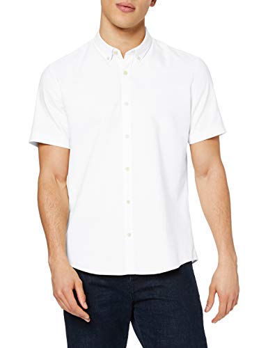 Marca Amazon - find. Camisa Oxford de Manga Corta Hombre, Blanco (Blanco), M, Label: M