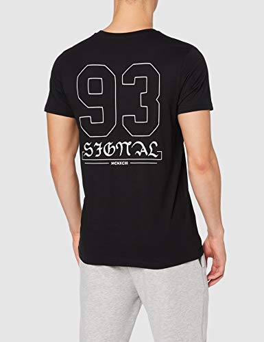Marca Amazon - find. Camiseta con Estampado Tipográfico para Hombre, Negro, M, Label: M