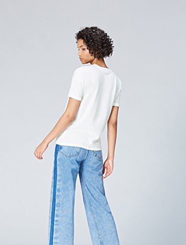 Marca Amazon - find. Camiseta con Mensaje con Cuello Redondo Mujer, Blanco (White), 38, Label: S