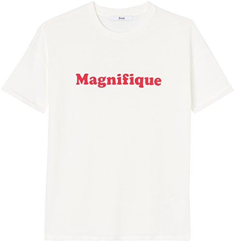 Marca Amazon - find. Camiseta con Mensaje con Cuello Redondo Mujer, Blanco (White), 38, Label: S