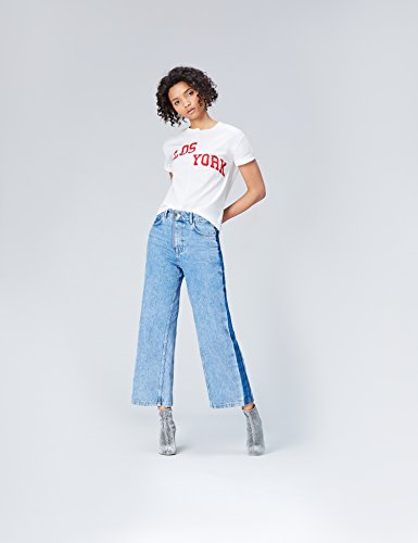 Marca Amazon - find. Camiseta con Mensaje con Cuello Redondo Mujer, Blanco (White), 40, Label: M