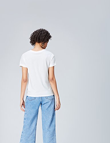Marca Amazon - find. Camiseta con Mensaje con Cuello Redondo Mujer, Blanco (White), 40, Label: M