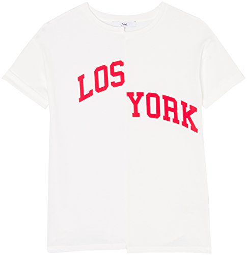 Marca Amazon - find. Camiseta con Mensaje con Cuello Redondo Mujer, Blanco (White), 40, Label: M