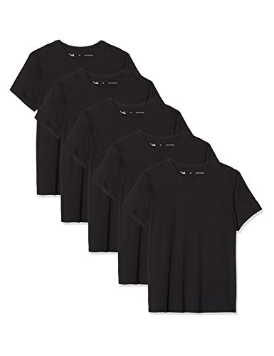 Marca Amazon - find. Camiseta Hombre, Pack de 5, Negro (5 X Black), S, Label: S