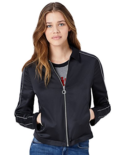 Marca Amazon - find. Cazadora Corta de Satín Mujer, Negro (Black), 48, Label: 3XL