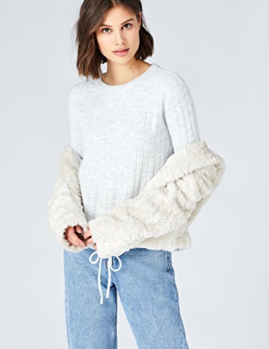 Marca Amazon - find. Chaqueta de Pelo Sintético para Mujer, Blanco (White), 36, Label: XS