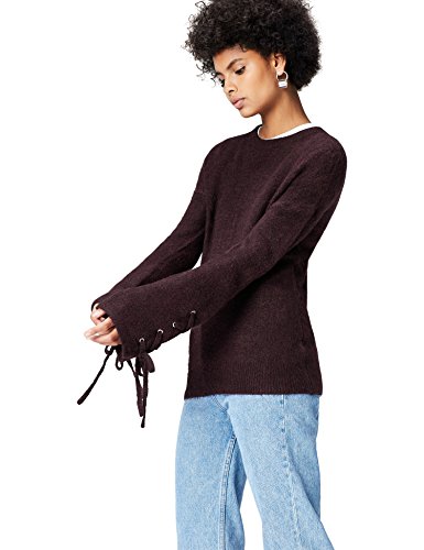 Marca Amazon - find. Jersey con Detalle en la Manga para Mujer, Rojo (Burgundy), 36, Label: XS