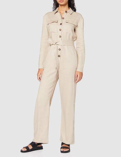 Marca Amazon - find. Mono de Lino Casual con Manga Larga Mujer, Beige (Natural), 44, Label: XL