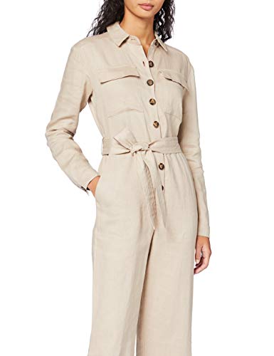 Marca Amazon - find. Mono de Lino Casual con Manga Larga Mujer, Beige (Natural), 44, Label: XL