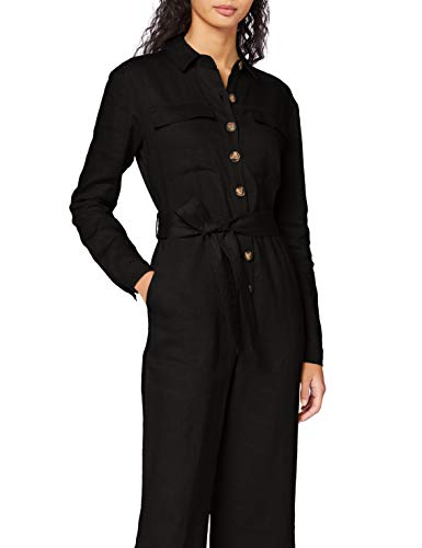 Marca Amazon - find. Mono de Lino Casual con Manga Larga Mujer, Negro (Black), 44, Label: XL