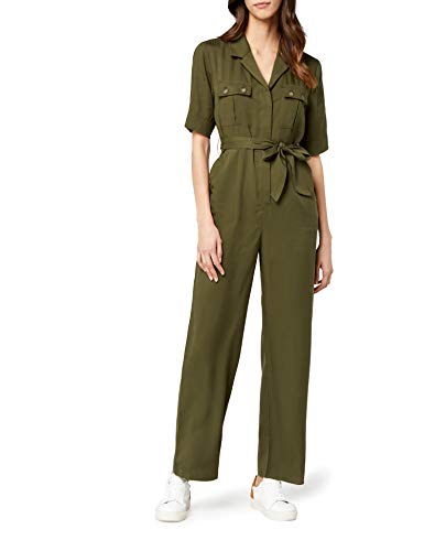 Marca Amazon - find. Mono de Manga Corta Mujer, Verde (Khaki), 40, Label: M