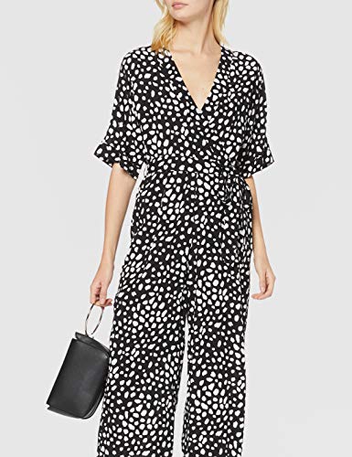 Marca Amazon - find. Mono de Verano con Manga Corta Mujer, Negro (Black Spot), 48, Label: 3XL