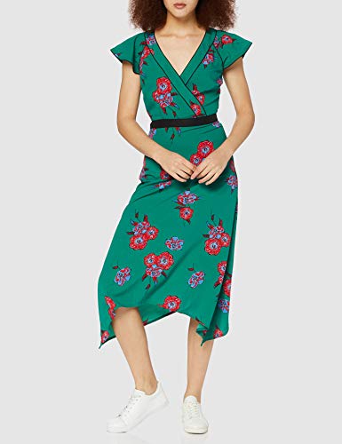 Marca Amazon - find. Mujer Vestido Midi Cruzado de Flores, Verde (Green), 42, Label: L