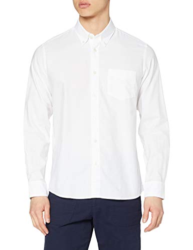 Marca Amazon - find. Regular Oxford - Camisa Hombre, Blanco (White), S, Label: S