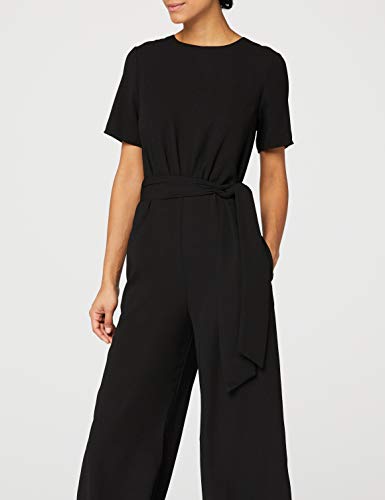 Marca Amazon - find. Short Sleeve Tie Waist Mono Mujer, Negro (Black), 48, Label: 3XL