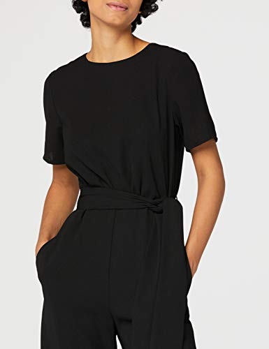 Marca Amazon - find. Short Sleeve Tie Waist Mono Mujer, Negro (Black), 48, Label: 3XL