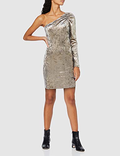 Marca Amazon - find. Vestido con un Hombro al Aire de Terciopelo Mujer, Dorado (Gold), 48, Label: 3XL