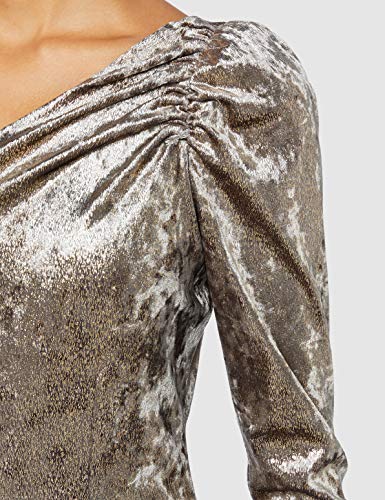Marca Amazon - find. Vestido con un Hombro al Aire de Terciopelo Mujer, Dorado (Gold), 48, Label: 3XL