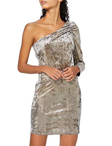 Marca Amazon - find. Vestido con un Hombro al Aire de Terciopelo Mujer, Dorado (Gold), 48, Label: 3XL
