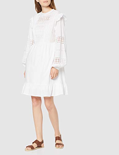 Marca Amazon - find. Vestido con Vuelo Corto de Encaje Mujer, Blanco (White), 36, Label: XS