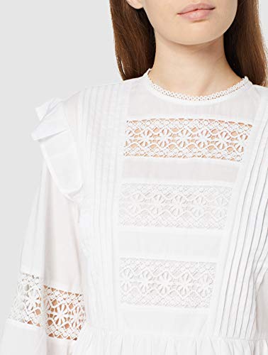 Marca Amazon - find. Vestido con Vuelo Corto de Encaje Mujer, Blanco (White), 38, Label: S