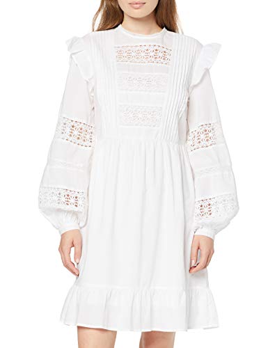 Marca Amazon - find. Vestido con Vuelo Corto de Encaje Mujer, Blanco (White), 38, Label: S