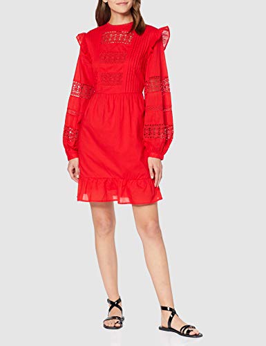 Marca Amazon - find. Vestido con Vuelo Corto de Encaje Mujer, Rojo (Poppy Red), 38, Label: S