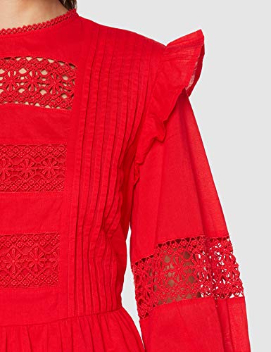 Marca Amazon - find. Vestido con Vuelo Corto de Encaje Mujer, Rojo (Poppy Red), 38, Label: S