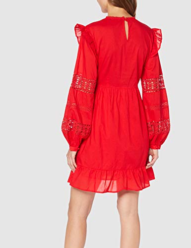 Marca Amazon - find. Vestido con Vuelo Corto de Encaje Mujer, Rojo (Poppy Red), 38, Label: S