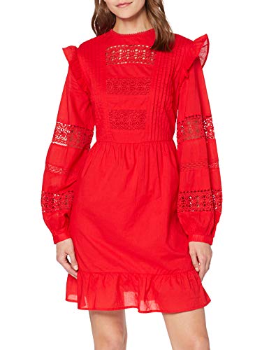 Marca Amazon - find. Vestido con Vuelo Corto de Encaje Mujer, Rojo (Poppy Red), 38, Label: S