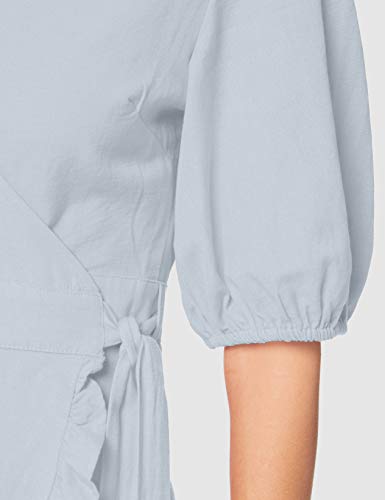 Marca Amazon - find. Vestido Corto Cruzado de Algodón Mujer, Azul (Azul suave), 36, Label: XS