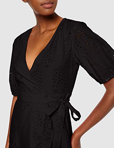 Marca Amazon - find. Vestido Corto Cruzado de Algodón Mujer, Negro (Black), 42, Label: L