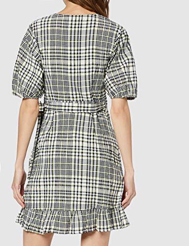 Marca Amazon - find. Vestido Corto Cruzado de Algodón Mujer, Negro (Negro Amarillo Check), 36, Label: XS