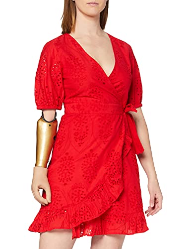 Marca Amazon - find. Vestido Corto Cruzado de Algodón Mujer, Rojo (Red), 38, Label: S