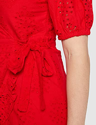Marca Amazon - find. Vestido Corto Cruzado de Algodón Mujer, Rojo (Red), 38, Label: S