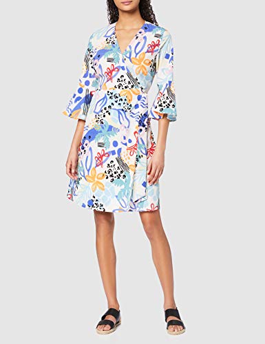 Marca Amazon - find. Vestido Corto Cruzado de Flores Mujer, Multicolor (Multi)., 44, Label: XL